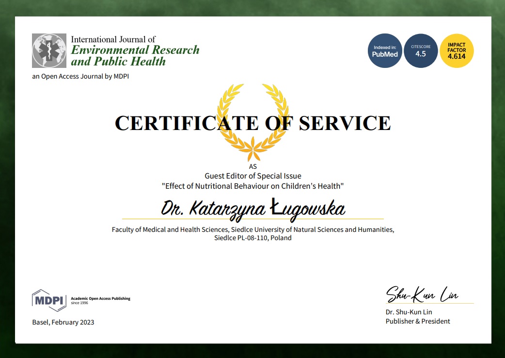 Certyfikat dr Katarzyny Ługowskiej